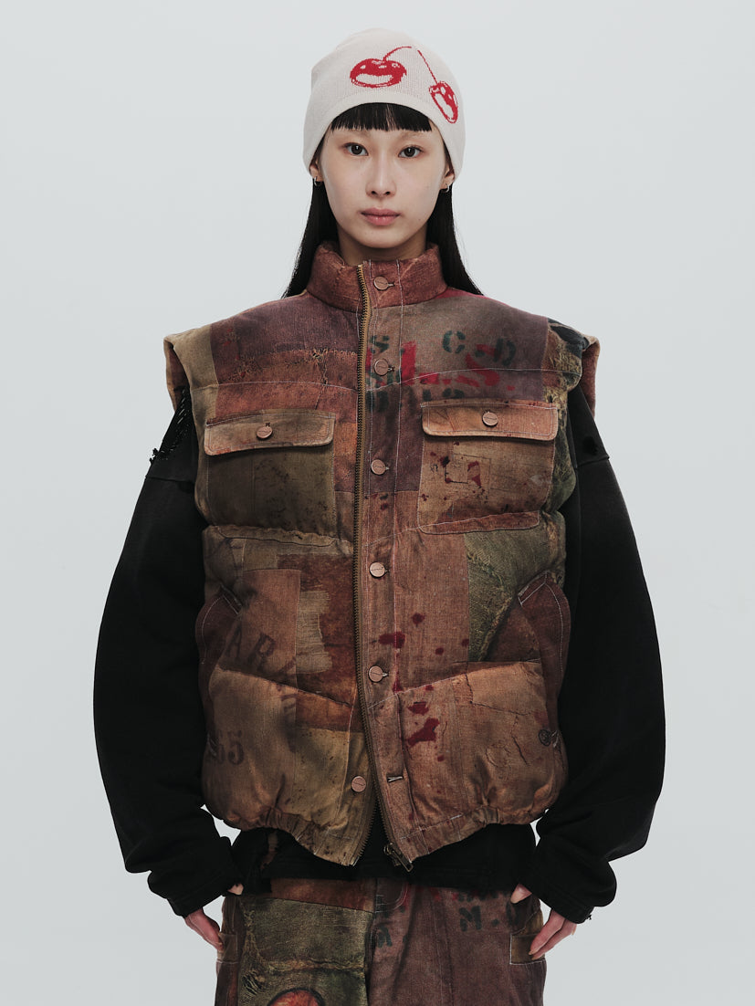 Digital print puffer vest