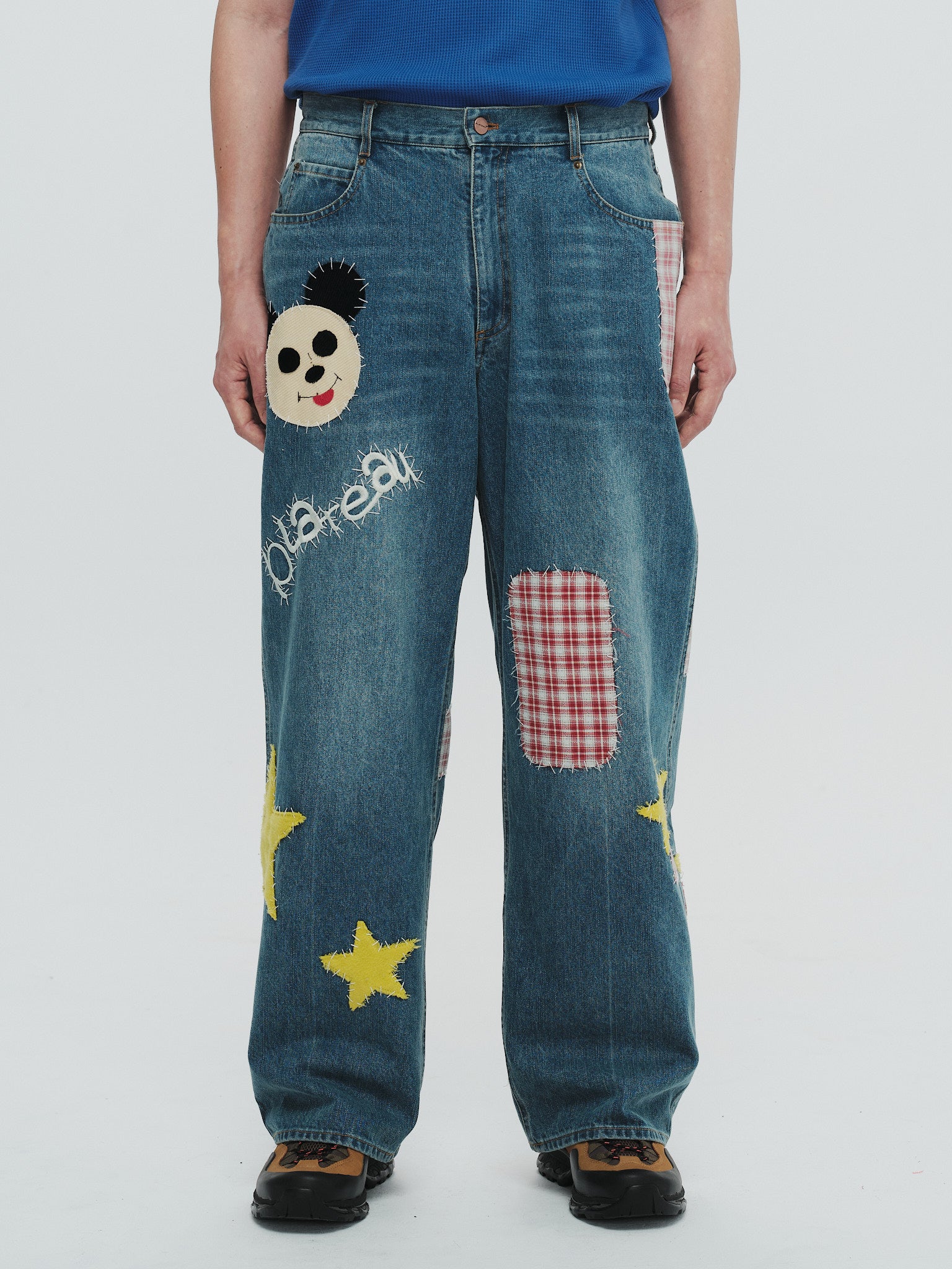 Patch denim pants