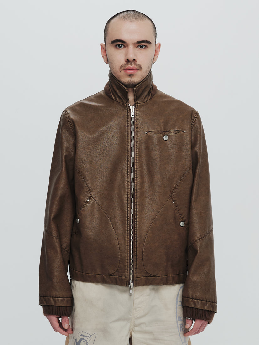 Washed leather jacket