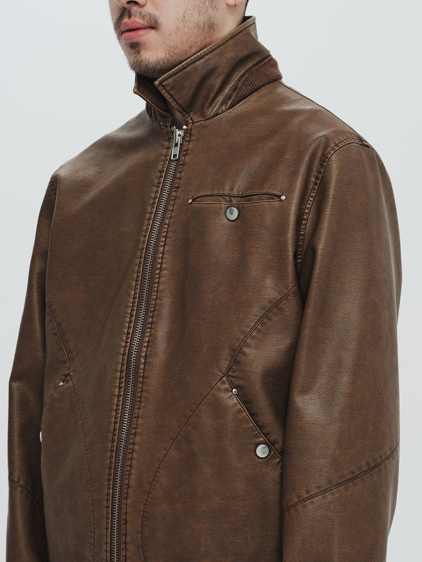 Washed leather jacket